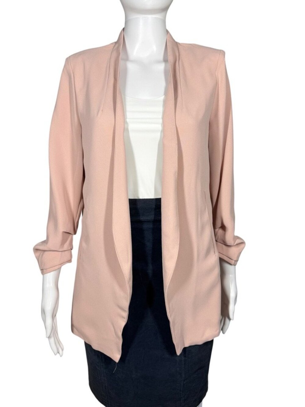 Tahari Soft Pink Open Front Cardigan Blazer Jacket Medium NEW